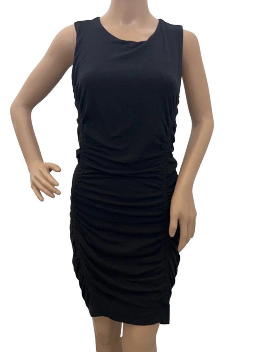 Athleta Stella Black Ruched Sleeveless Scoop Neck Bodycon Sheath Dress - Size S